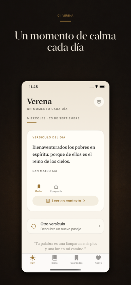 Pantalla Hoy de Verena con el versículo diario
